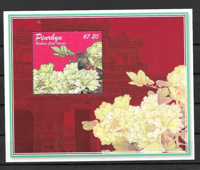 PENRHYN ISLAND MNH SOUV. SHEET SC#484 PEONIES SCV$11.50