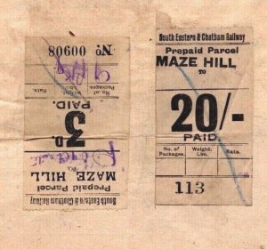 GB RAILWAY WAY BILL SE&CR *MAZE HILL* Stamps 1923 Note Rare 20s High Value RL28 