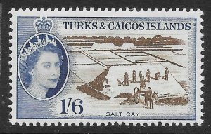 TURKS & CAICOS IS. SG247 1957 1/6 SEPIA & DEEP ULTRAMARINE MNH