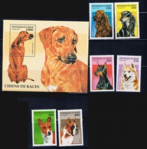 Benin 980-86 MNH 1997 Dogs set with souvenir sheet (SB)(ak1774)