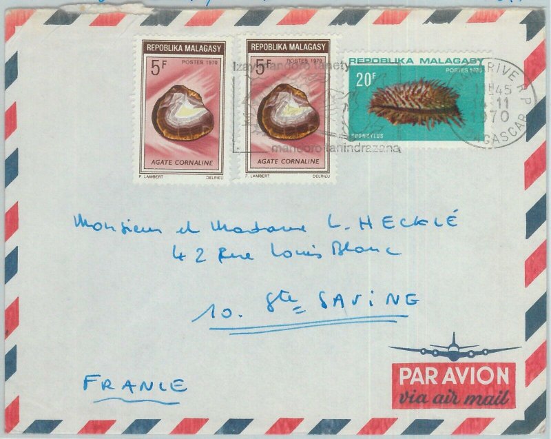 81029 - MADAGASCAR - POSTAL HISTORY - COVER to FRANCE 1970 SHELLS Fire MINERALS-