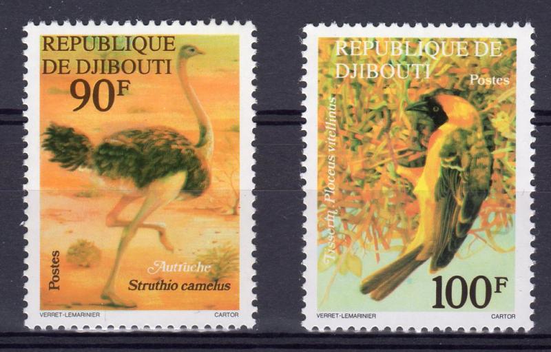 Djibouti 1977 Sc#462/463 Weaver Bird-Ostrich Set (2) Perforated MNH