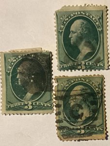 3 x 1879, US 3c, Washington, Used