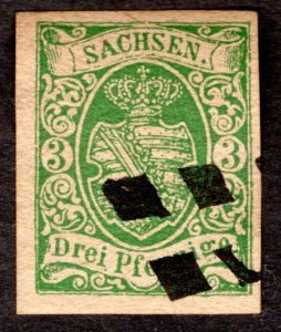 1851, Germany Saxony 3Pfg, MNG, Sc 2, Forgery