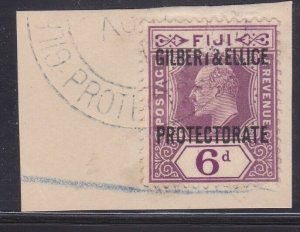 GILBERT & ELLICE IS 1911 EVII 6d SG6 fine used on piece.....................Z402