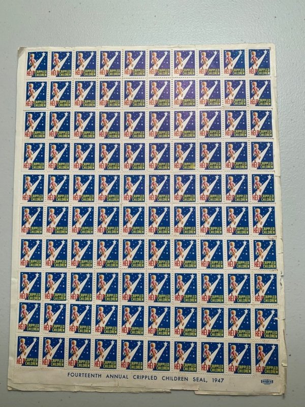 sheet of  us 1948 Christmas Seals & 1947 help crippled children  Mint hinged 