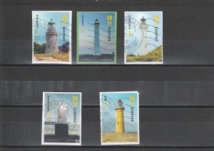 Denmark  Scott#  1823-1827  Used on Piece (2019 Lighthouses)