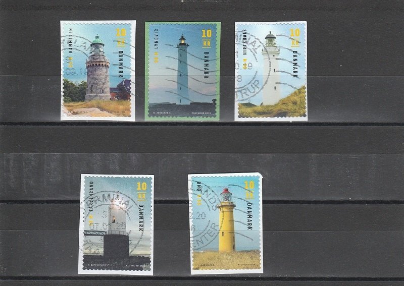 Denmark  Scott#  1823-1827  Used on Piece (2019 Lighthouses)