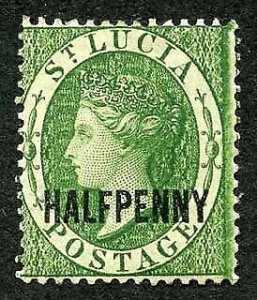 St Lucia SG25 1/2d Green wmk Crown CA M/M Cat 38 pounds