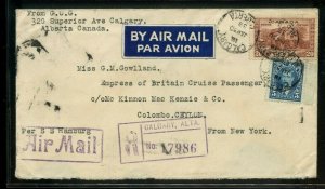 Nice Registered Air Mail to CEYLON 1939 cover Canada