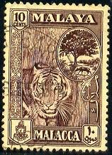 Tiger, Melaka Tree, Mouse Deer, Malaya Malacca SC#61 used