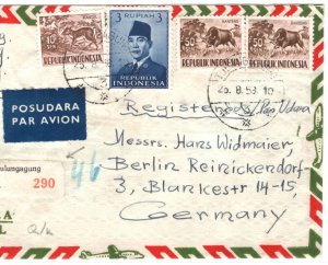 INDONESIA Air Mail Cover *TULUNGAGUNG* 1958 Registered ANIMALS Berlin MA1075