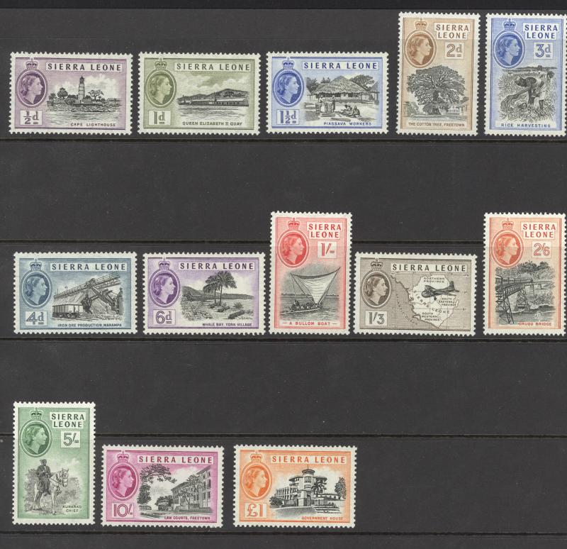 Sierra Leone Sc# 195-207 MH 1956 Cape Lighthouse & Cotton Tree, Freetown