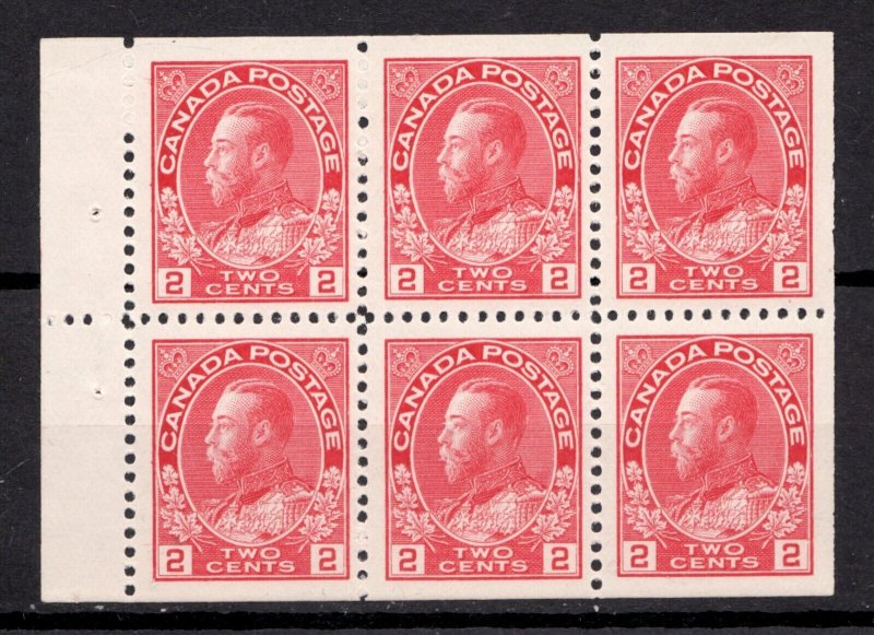 1912 Canada Sc #106a - 2¢ Admiral booklet pane - MNH Cv $120