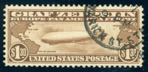 US Stamp #C14 Zeppelin Continents $1.30 - PSE Cert - XF 90- USED SMQ $625.00