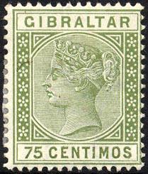 Gibraltar #35 MH (SG #29) 75c Victoria from 1889