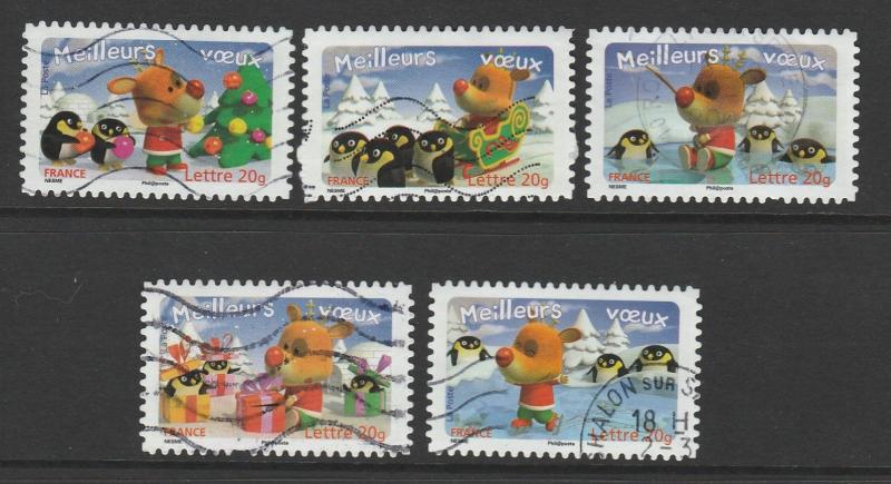 France, 2006 Used Set Of 5,  Holiday Greetings, Soaked From Kiloware