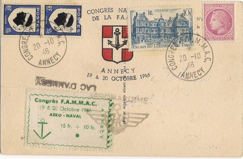 France 1946 Postcard Congrès FAMMAC Annecy Aero-Naval AEROMARITIME 