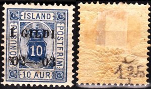 ICELAND / ISLAND Postage Due 1902 Overprint on 10A, Perf 12 3/4, MH