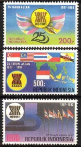 Indonesia 1992 Organisation ASEAN Flags Set of 3 MNH