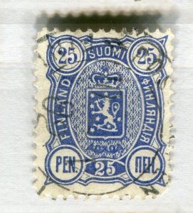 FINLAND; 1889 early classic issue fine used 25p. value, P 12.5 large holes