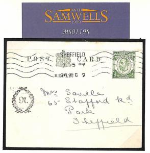 MS1198 1912 GB POSTAL STATIONERY *Downey*Card Reply Half *Sheffield* Yorks CP61