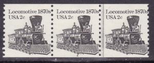 U.S.1982 2c Locomotive 1880's Plate Number Coil Strip of 3. Nr-4 VF/NH