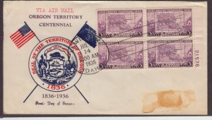 1936 Oregon Territory 100 years Sc 783-24 FDC Clifford cachet Lewiston ID (V