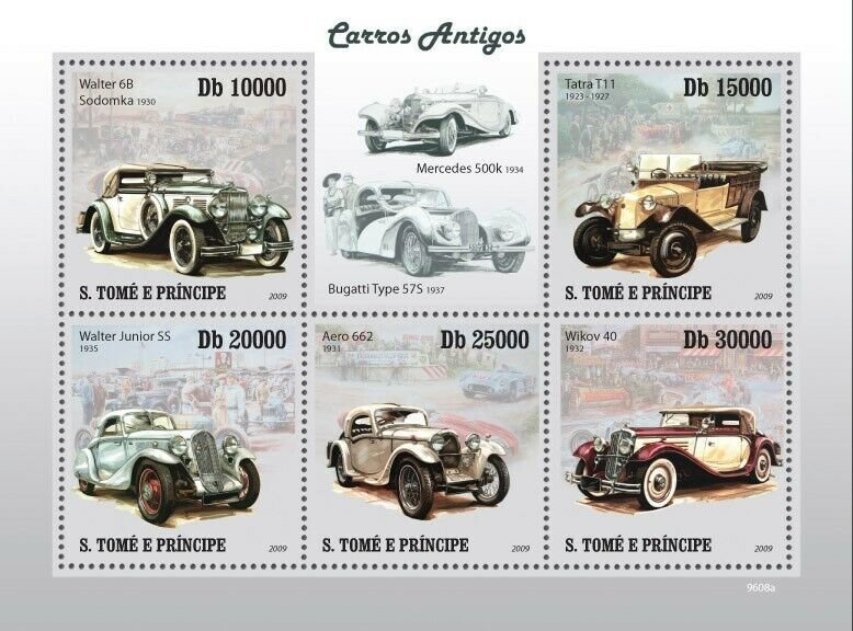 S. TOME & PRINCIPE 2009 - Ancient cars 5v - YT 3353-3357, Mi 4254-4258