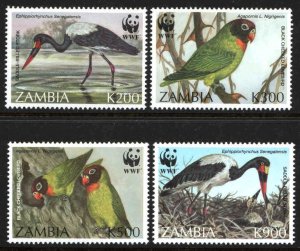 Zambia #654-57 ~ Cplt Set of 4 ~ Birds, WWF ~ Mint, NH  (1996)
