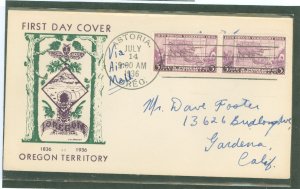 US 783 1936 3c Oregon Territory - 100th anniversary (pair) on an addressed first day cover with an Astoria, OR and a Louis Breke