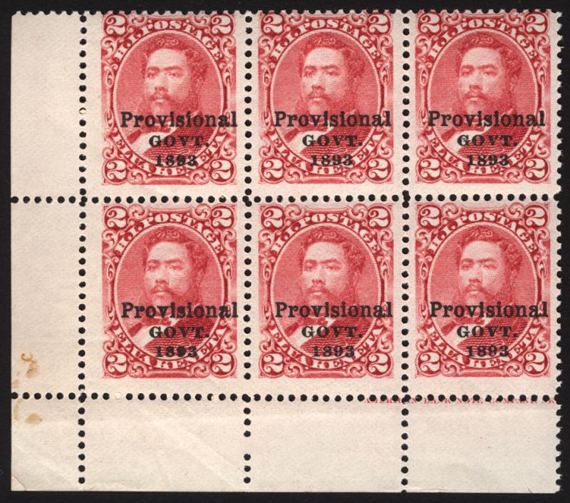 Hawaii #66 2c Rose1893 VF Mint Corner Imprint Block of 6