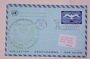 UNITED NATIONS NY AIR LETTER FLIGHT 1966 MAY 27 B/S ZURICH 