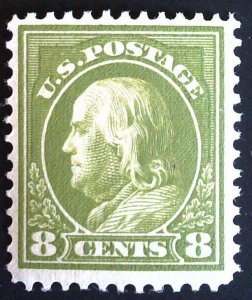 US Scott #414 - VF - 8c Pale Olive Green - Franklin - MNH - 1912
