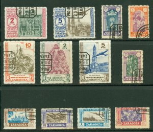 SPAIN 1944 Cinderellas, issued to benefit the Zaragoza Seminary, 12 diff used