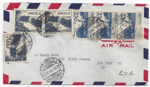 Angola LUANDA 1950 Airmail cover to NEW YORK 8,30 Ang.  multifranking Sc#322,319