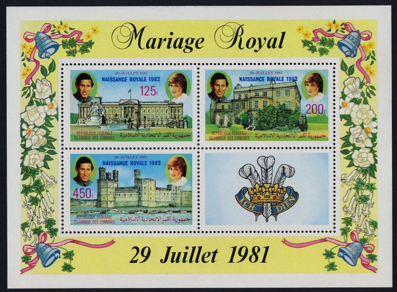 Comoro Islands 551-3a MNH Prince Charles, Princess Diana Wedding, Royal Baby o/p