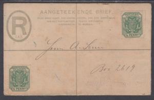 Transvaal H&G C1 used 1899 4p uprated Registered Envelope