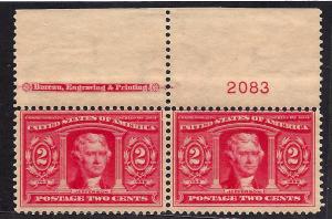 324 Mint,OG,NH... Imprint & Plate# Pair... SCV $170.00