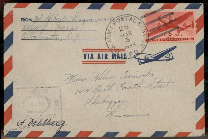 USA WWII APO Airmail Military Mail Cover 93789