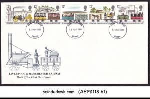 GREAT BRITAIN - 1980 LIVERPOOL & MANCHESTER RAILWAY  5V STRIP FDC