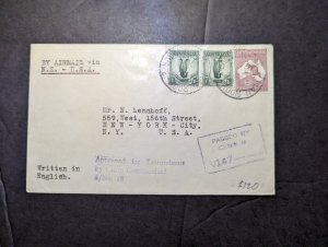 1941 Censored Australia Airmail Cover Victoria to New York NY USA