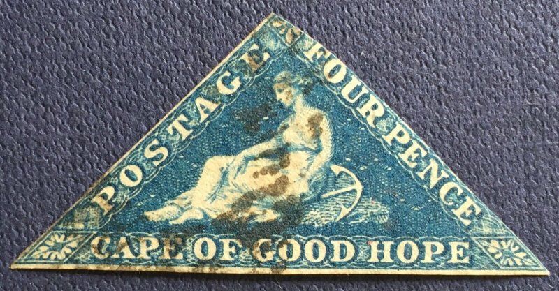 CAPE OF GOOD HOPE 4d IMPERF TRIANGLE FINE USED FINE CUT AROUND EDGES SG#19 C5181