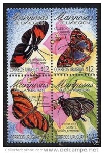 Insect Butterfly Heliconius Junonia flower URUGUAY Sc#2000 MNH STAMP cv$9