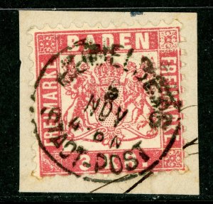 Germany States 1868 Baden 3 Kr Rose Scott #27 VFU G433