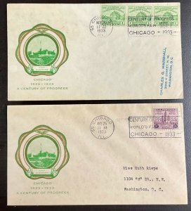 728-729 Two Linprint Cachets 1933 Century of Progress, Fort Dearborn  FDC P-4