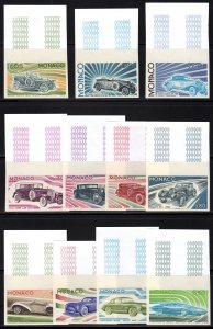 Monaco 1975 Sc#980/990 DEVELOPMENT OF THE AUTOMOBILE Set (11) IMPERFORATED MNH