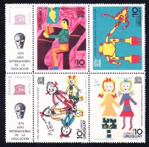 Uruguay 789a (786-89) MNH 1970 UNESCO Children's Drawings Block of 4