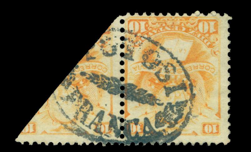 BOLIVIA 1878 CONDOR 10c org Sc# 21a BISECTED used(5c) to make 15c POTOSI FRANCA