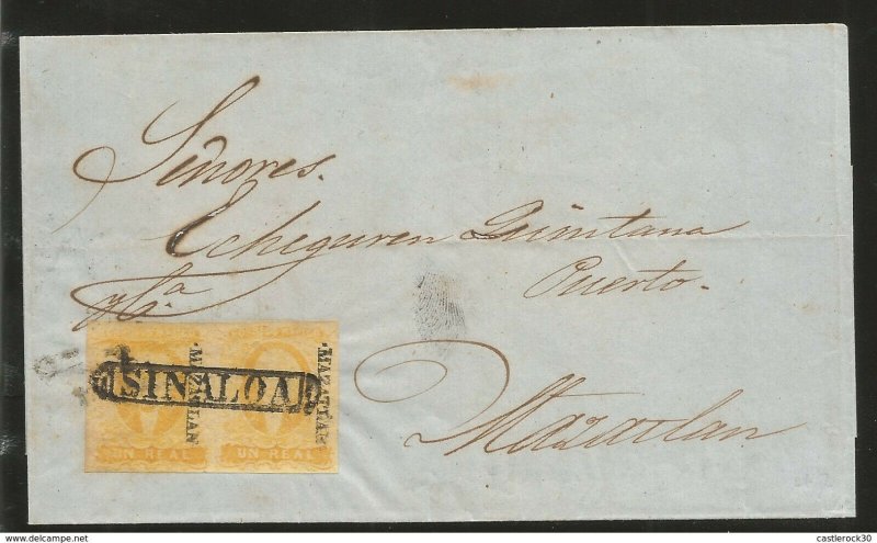 J) 1856 MEXICO, HIDALGO'S HEAD, UN REAL, PAIR, BLACK CANCELLATION,, AIRMAIL, CIR